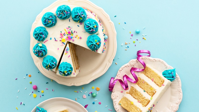 Yellow layer cake with white icing