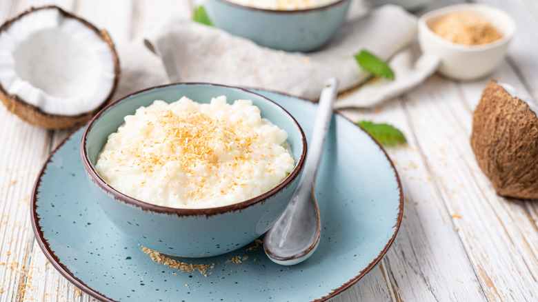 Rice in blue bowl 