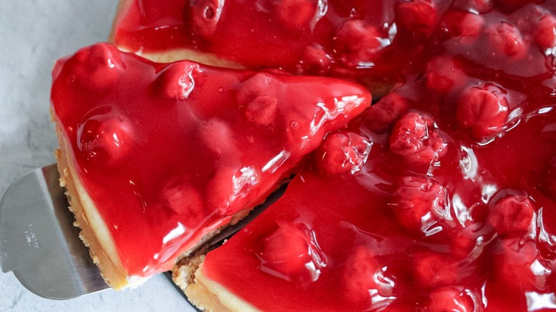 Slice of cherry cheesecake