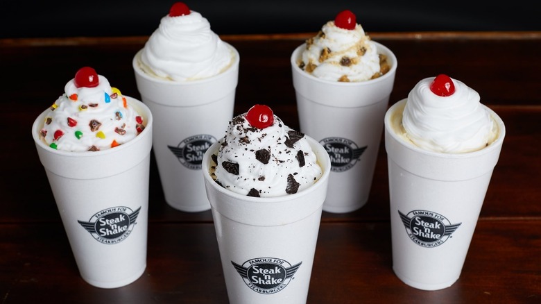 Steak 'n Shake milkshakes on a table