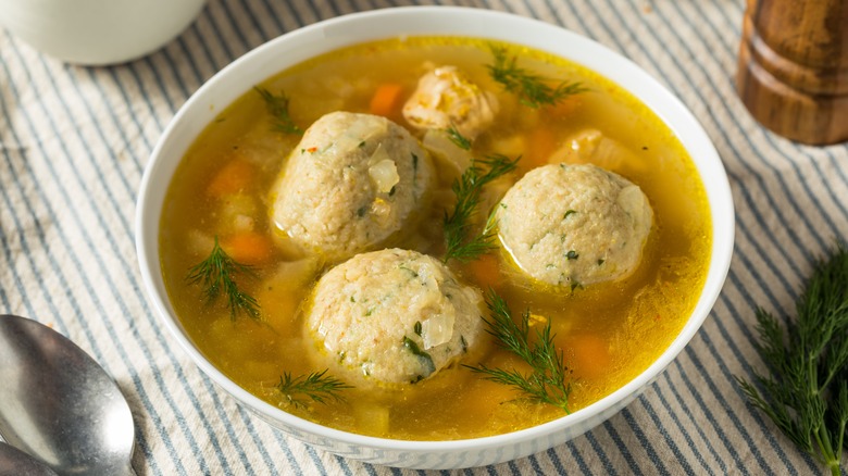 matzo ball soup in bowl