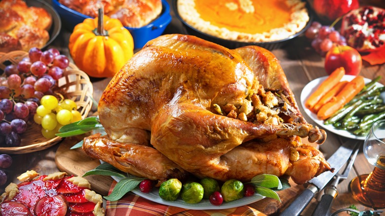 Roasted turkey, stuffing and fixings