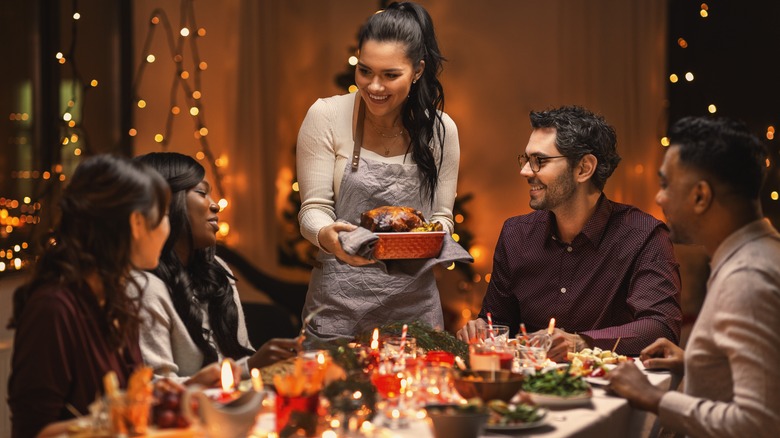 Roast chicken dinner with friends