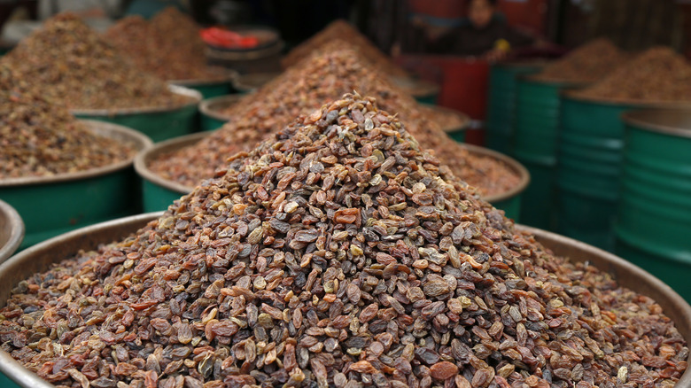 Piles of raisins