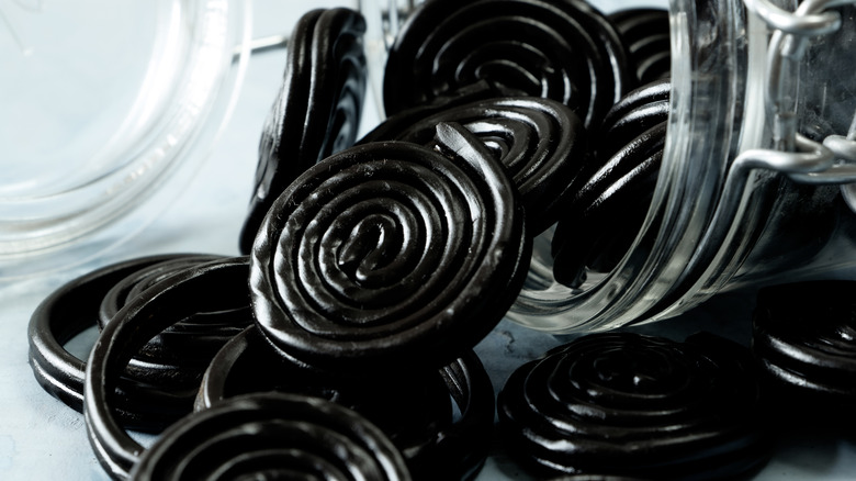 black licorice candy spiral pieces