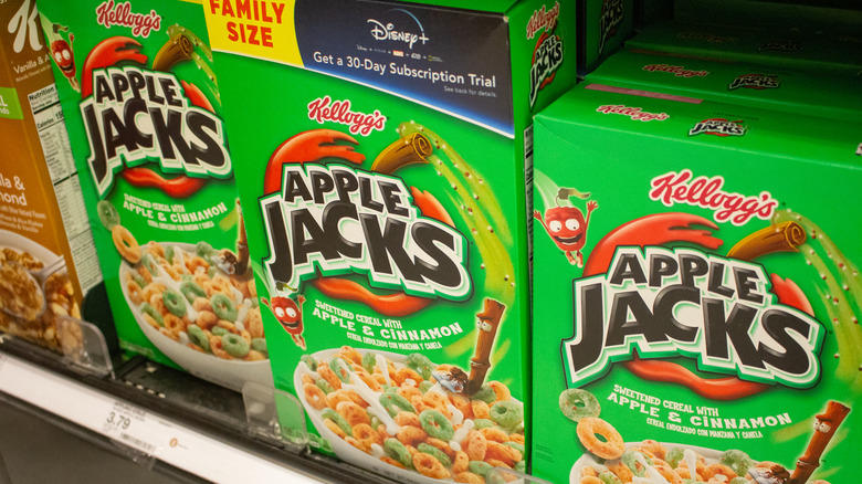 Boxes of Apple Jacks cereal