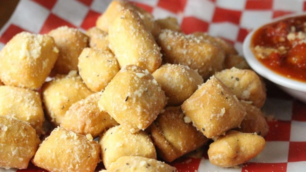 Beer nuggets with marinara sauce and parmesan