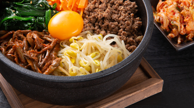 Bibimbap on a black table