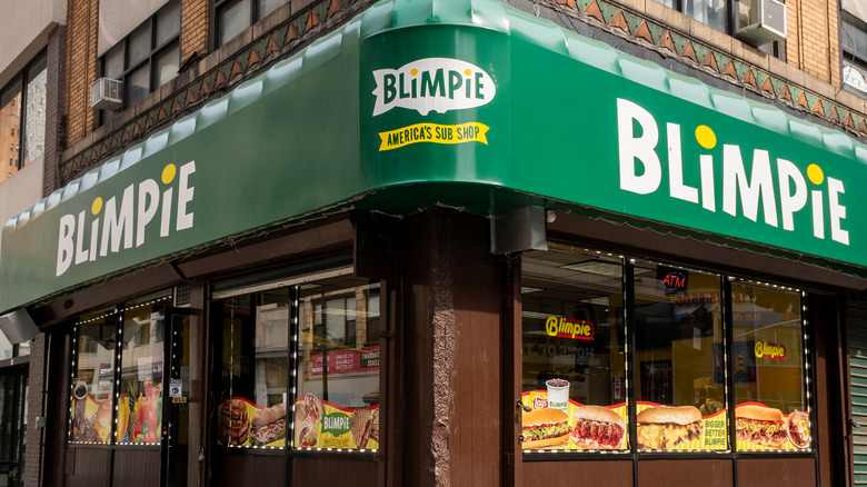 Blimpie green storefront awning