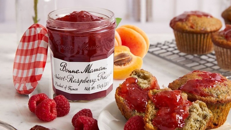 Bonne Maman raspberry jam and muffins