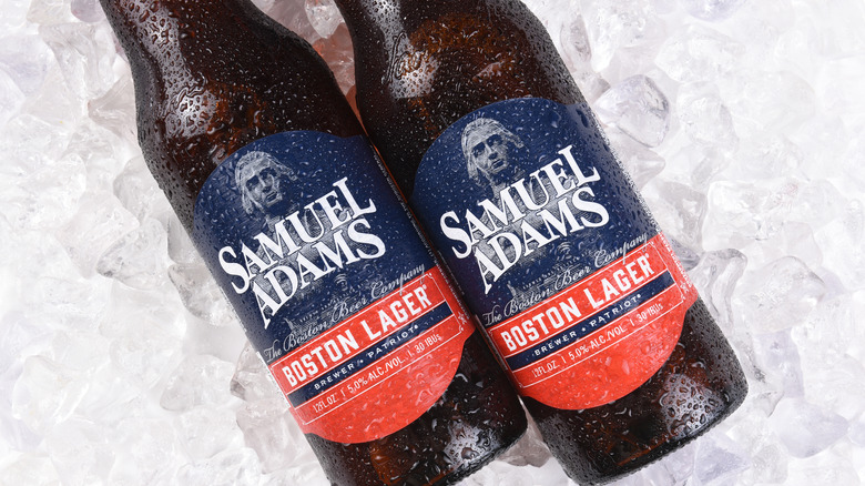 Two Samuel Adams bottles on ice