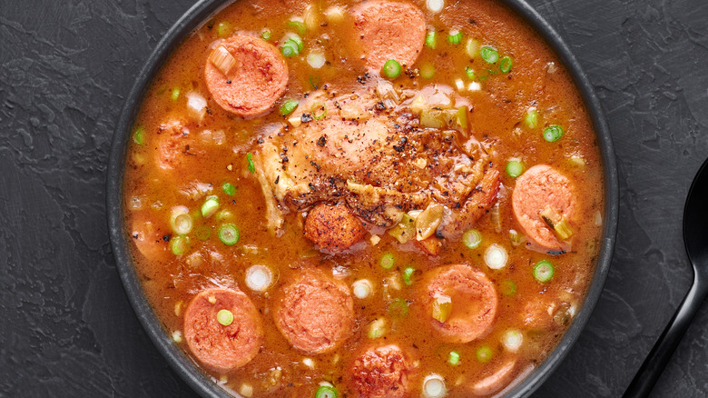 bowl of chicken and sausage gumbo