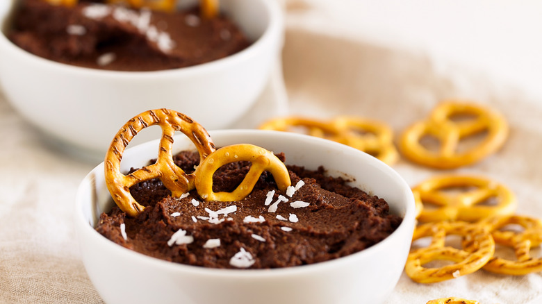 Chocolate hummus and pretzels