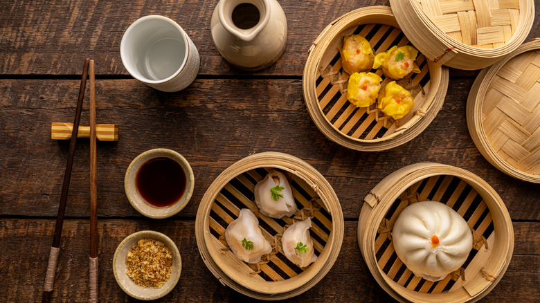 Dim sum in steamer baskets