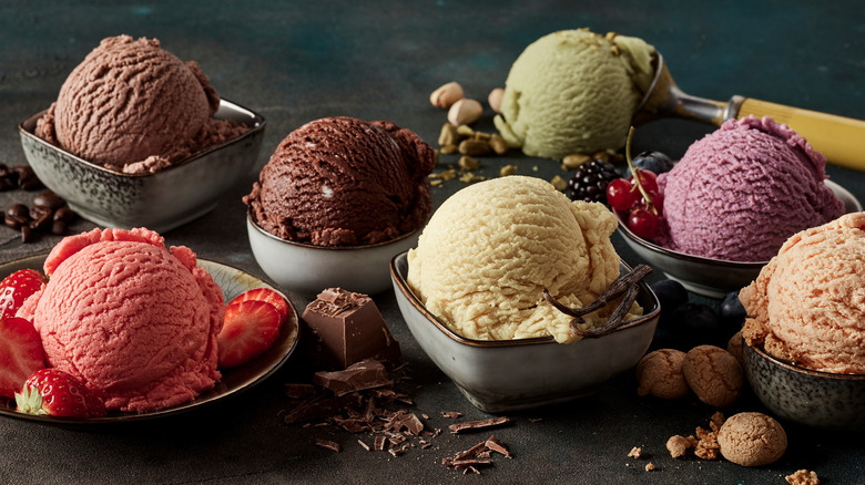 Ice cream in gray bowls