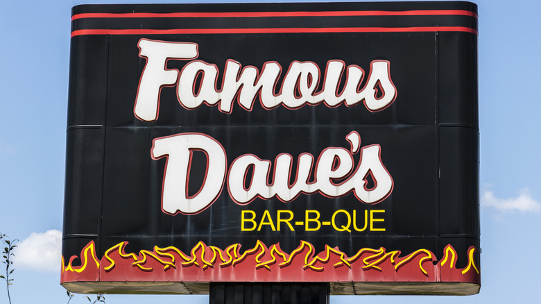 Famous Dave's Bar-B-Que sign: black, red and yellow.