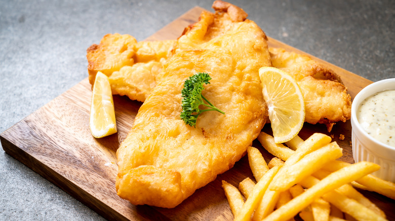 fish and chips on table 