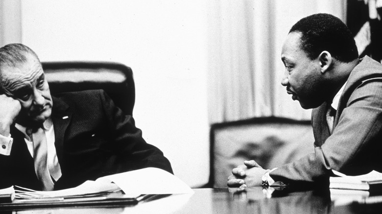 President Lyndon B Johnson having meeting with Martin Luther King, Jr.