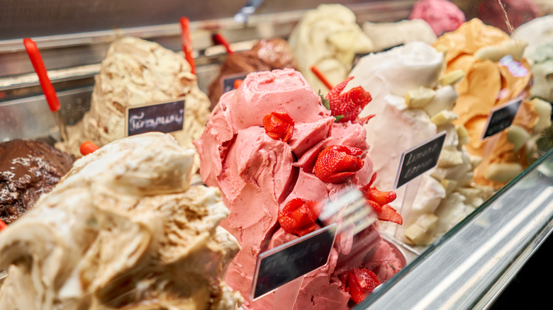 counter with gelato flavors 