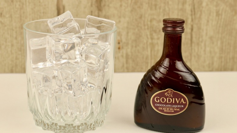 godiva liqueur bottle brown glass with ice