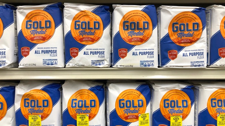 bags of gold medal flour in a store