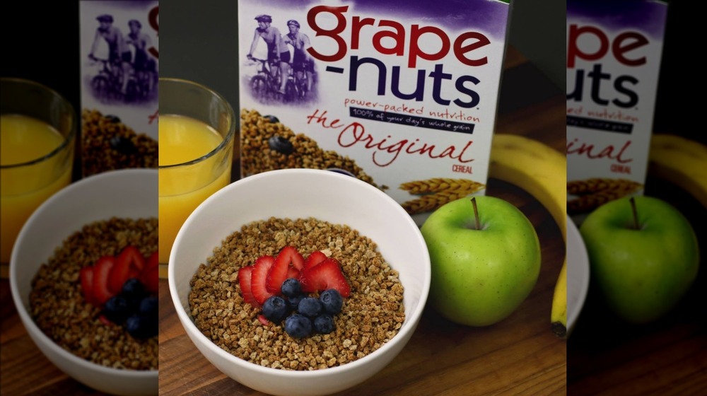 Grape-Nuts cereal in a bowl with berries