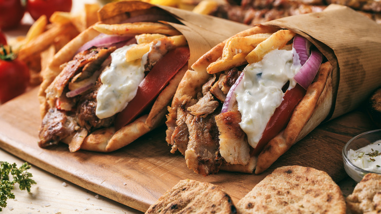 Pita filled with meat and french fries