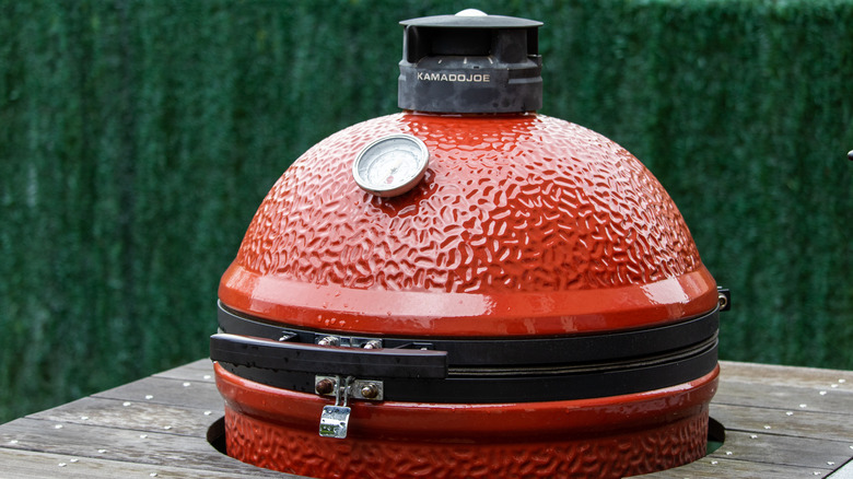 Dome of a red ceramic grill