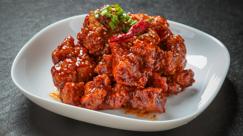 A plate of Korean fried chicken