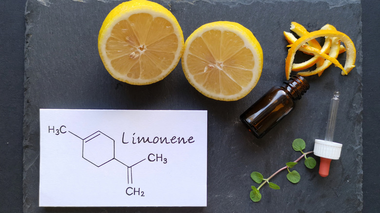 d-limonene diagram and sliced lemon