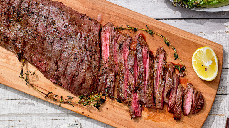 london broil sliced on a board