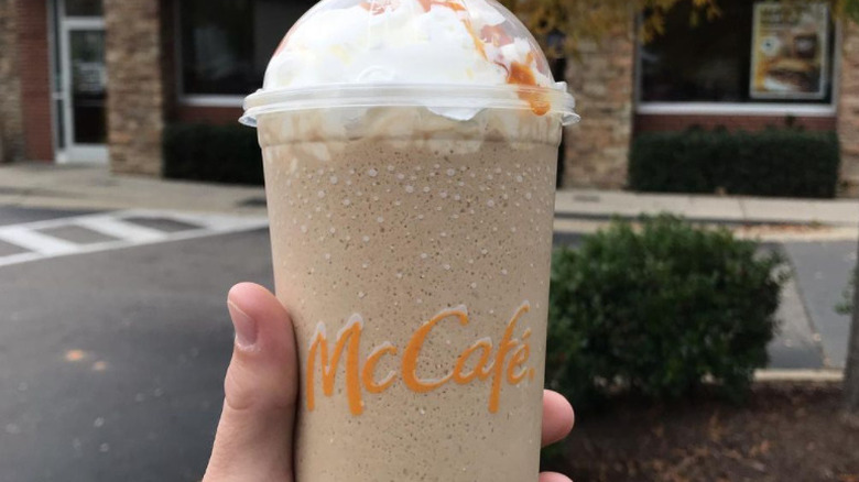 closeup of mcdonald's caramel frappe