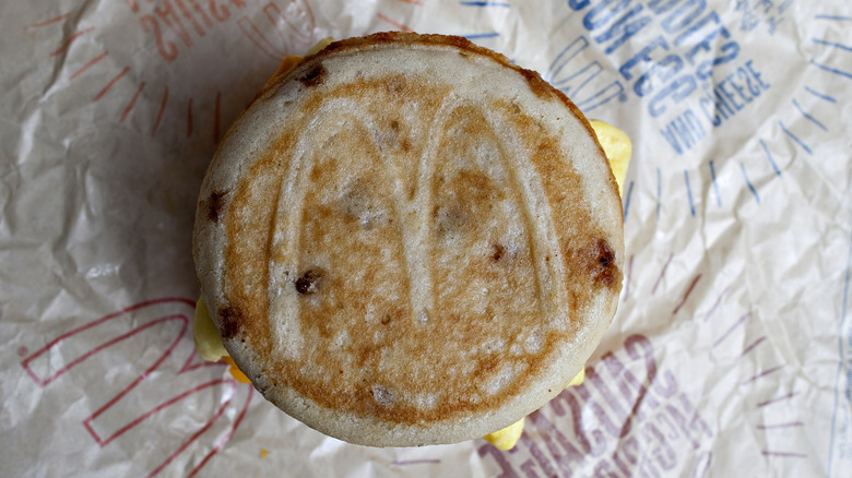 Bacon, Egg, and Cheese McGriddle on an open wrapper