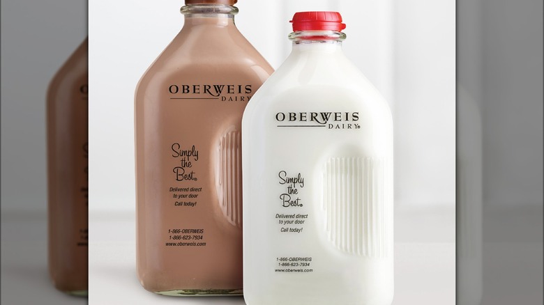 Bottles of Oberweis Dairy milk