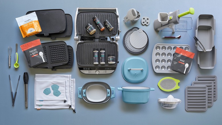 Array of Pampered Chef products on blue background