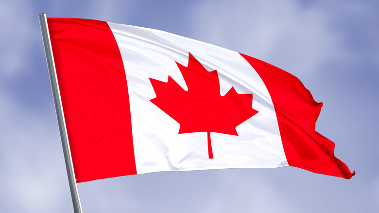 Flag of Canada on pole red and white