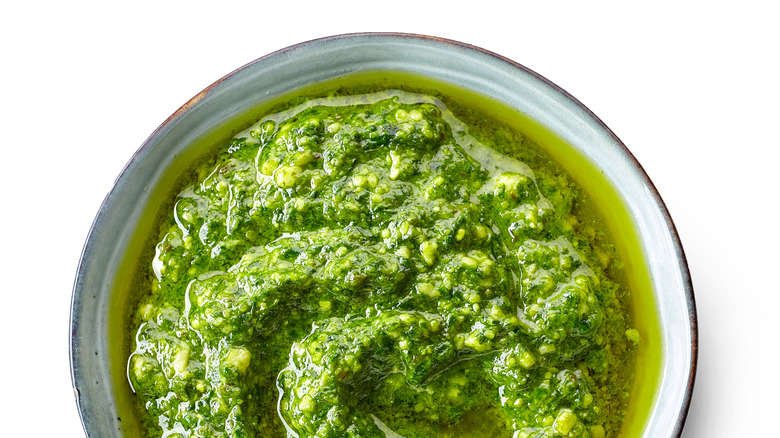 Pesto sauce in bowl 