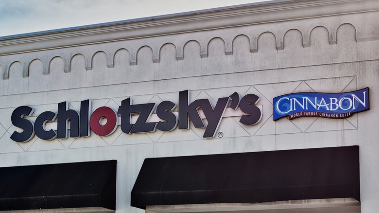 Close-up of Schlotzsky's Cinnabon sign