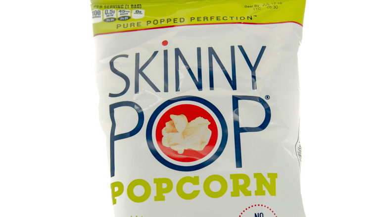 Close up of SkinnyPop popcorn bag