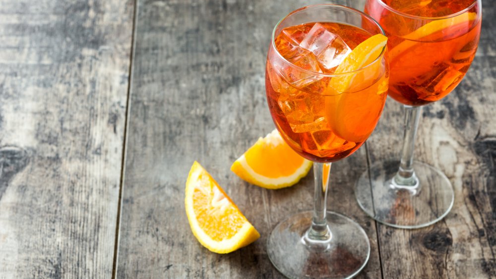 Aperol spritzes on a table 