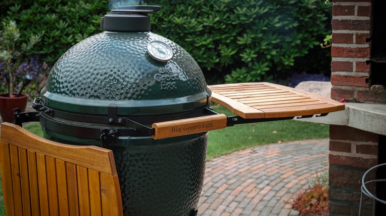 Big Green Egg grill on patio