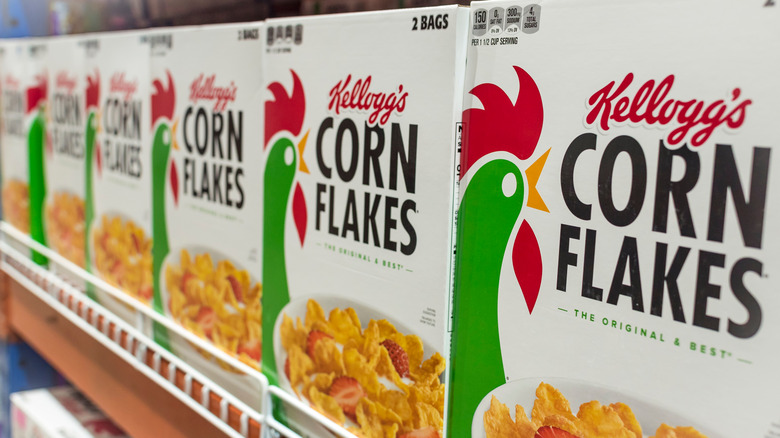 Kellogg's Corn Flakes on grocery shelf