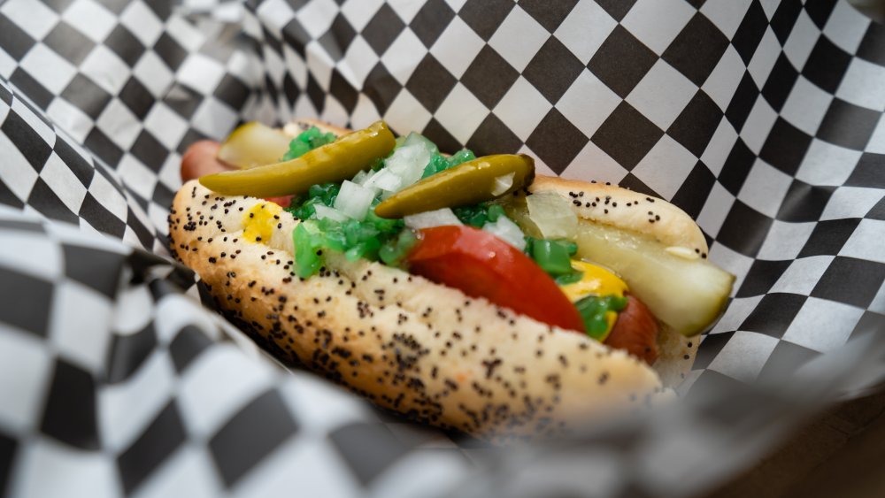 Hot dog in stile Chicago