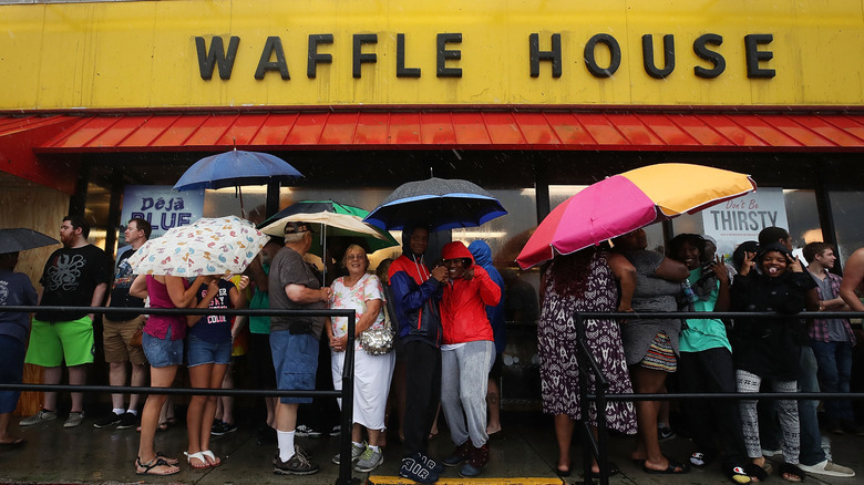 hurricane survivors waiting in line at Waffle House