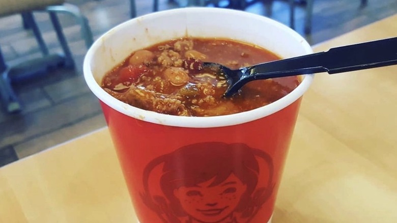 Large size of Wendy's chili with plastic spoon