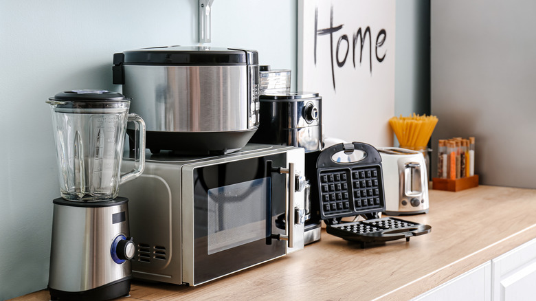 A selection of kitchen appliances on a counter 