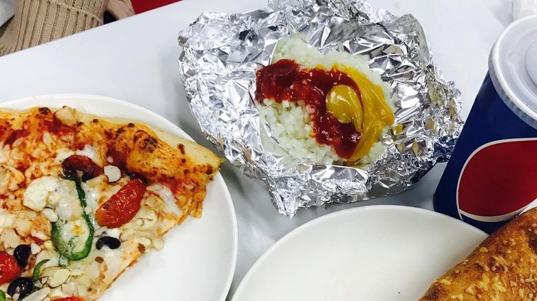 Onions with ketchup and mustard from Costco food court