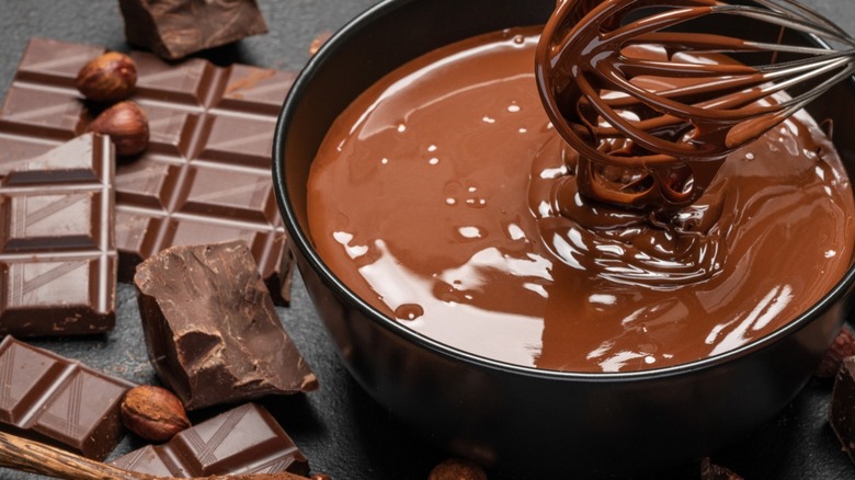 chocolate pudding bowl with whisk chocolate bar