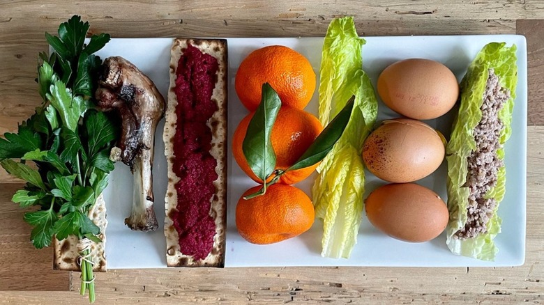 Modern seder plate with clementines