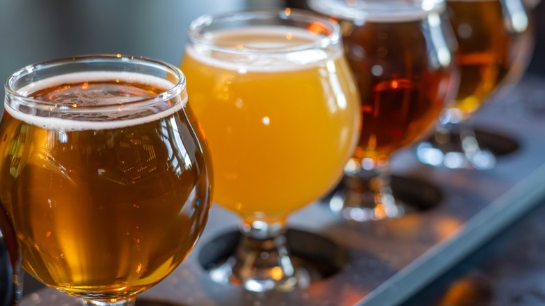 flight of four beers in tulip glasses